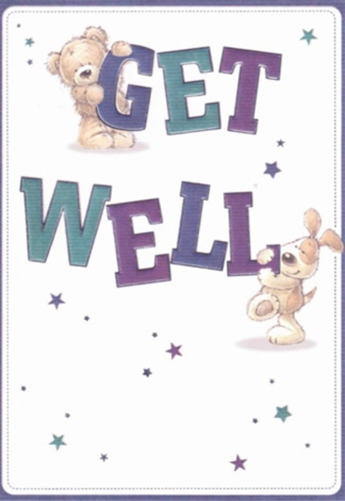 Evoking the cheery warmth one associates with Ruislip's close-knit community, this illustrated get well card is a dappled celebration of comfort and optimism. The friendly pairing of a furry bear and a tousle-eared puppy fills the foreground, the bear firmly holding court over the word 'GET' while the puppy supports 'WELL' below-a composition of camaraderie and kind encouragement. The playful swirl of stars in deep purples and sparkling aquas suggests wishes being cast gently over familiar Ruislip landmarks like Manor Farm or the Duck Pond Markets. Bold, confident typography anchors the design, its textured shadow and vibrant hues echoing the freshness of blooms gathered early for delivery from local florists. The painterly strokes capture the plush softness of the bear and the delicate velvet touch of the puppy's ears, infusing the scene with comforting tactility. This card feels as if it was designed to uplift, to serve as both a heartfelt message and a visual balm-much like sending a hand-arranged bouquet from Ruislip Flowers to someone recovering nearby. Light, cheerful, and brimming with hope, it's a perfect gesture for conveying genuine support to neighbours and loved ones in the area.